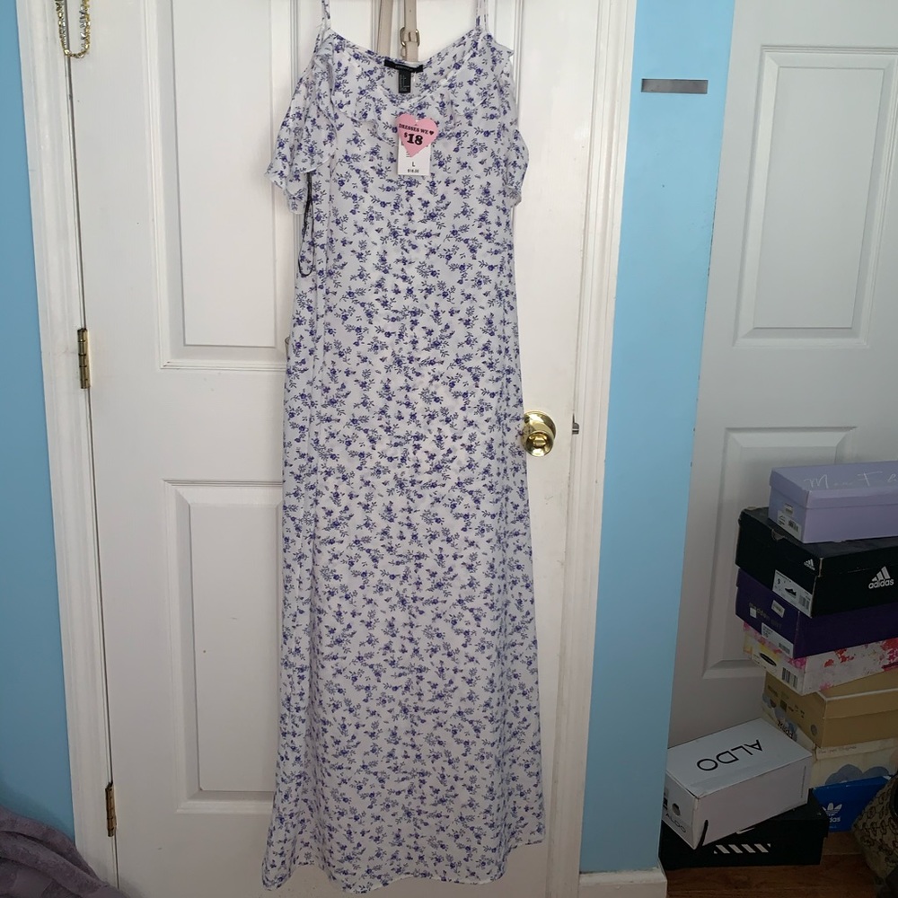 White & Blue Floral Maxi Dress